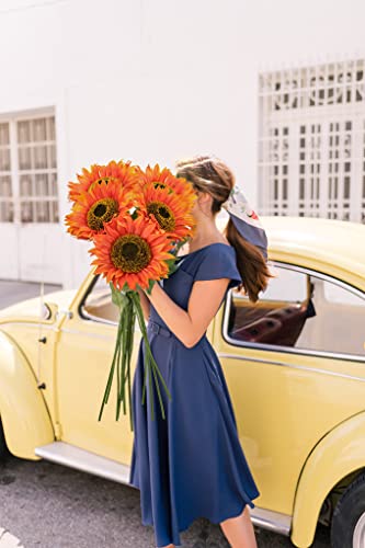 Sunflowers Artificial Flowers 26" Long Stem Large Fake Sunflower Decor Floral Arrangements Centerpiece for Home Decor Wedding Party Orange Flowers Artificial For Decoration 8" Full Bloom Flowers - color: 8"-3pcs-o