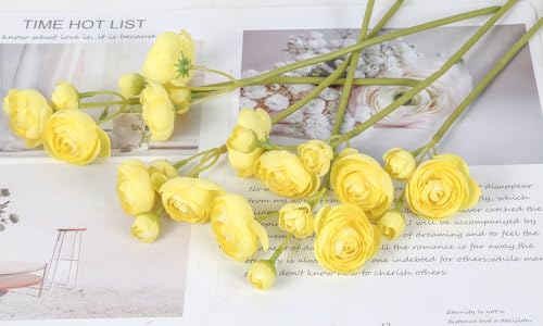 IPOPU Artificial Ranunculus 2 Bouquets Small Yellow Artificial Flowers 12PCS Faux Ranunculus Flowers for Vase Filler Bouquet Wedding Decor Bridal Shower Floral Filler Flowers Centerpieces (Yellow) - color: Yellow