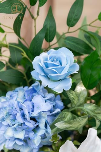 TINGE TIME Free-Standing Artificial Flower Set of 2, Table Centerpiece with Rubber Pad, Silk Fake Flower for Wedding Centerpiece Archway Aisle Welcome Entrance (Provence Blue) - color: Provenceblue