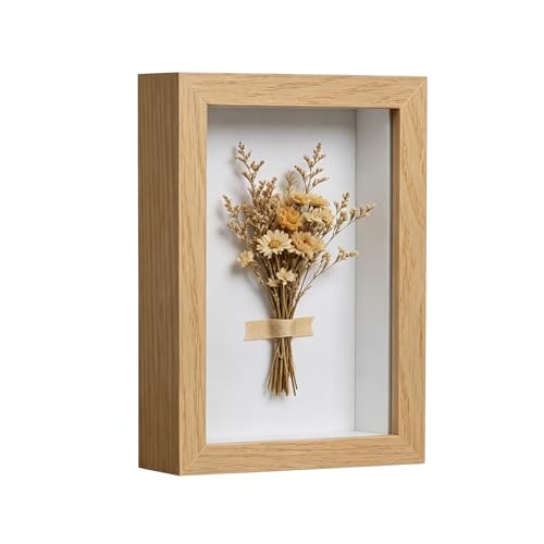 4x6 Shadow Box - Wooden Deep Picture Frame with Shatter-Resistant Panel for Wall Decor | 3D Display Case for Military Medals, Flowers, Photos and Crafts | Easy to Open & Ready to Hang Gift Idea - color: Wood Grain Color, size: 1Pcs 4x6in