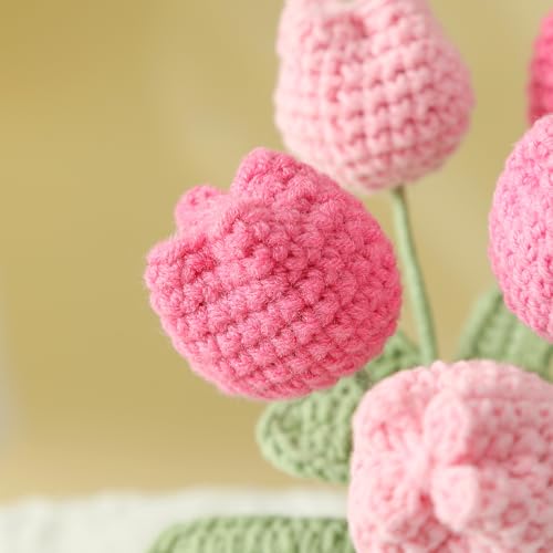 Teacher Appreciation Gifts Crochet Flowers Tulips Thank You Gift for Women Retirement Graduation Gifts Home Desk Decor (Pink)