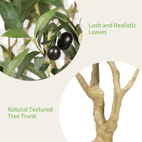 Realead 6ft Olive Trees Artificial Indoor - Large Faux Olive Tree with Realistic Leaves and Olives - Full and Grand Design Fake Olive Tree with Sturdy Base for Indoor Home Office Decor - size: 6ft
