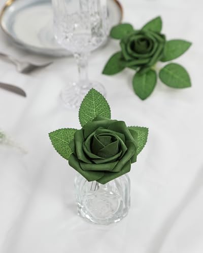 DuHouse 25Pcs Artificial Roses Flowers Fake Rose with Stems Real Touch Foam Flowers for DIY Wedding Bouquet Party Centerpiece Floral Arrangement Party Home Decor(Army Green) - color: Army Green, size: 25pcs