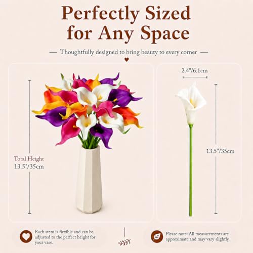 Mandy's 20pcs Colorful Calla Lily Artificial Flowers | 13.5 Inch PU Realistic Bouquet for Vase Elegant Home Decor Centerpiece Wedding Bridal Bouquet Table Decoration - color: Colorful