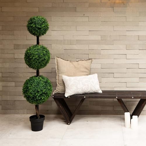 Nearly Natural 4ft. Artificial Triple Ball Boxwood Topiary Tree (Indoor/Outdoor) - size: 4ft
