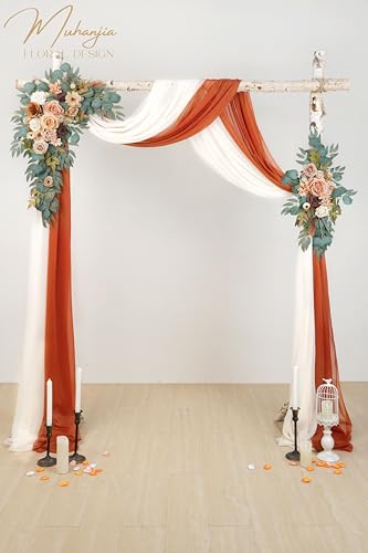 Muhanjia Artificial Arch Flowers Kit(Pack of 4),2Pcs Artificial Flower Arch Decor, 2Pcs Drapes, Ceremony and Reception Background Rose Decoration, Terracotta Champagne Floral Party Outdoor Decor - color: Terracotta Champagne