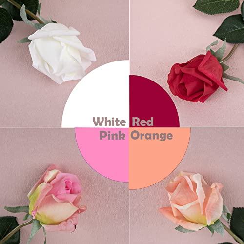 12pcs Half Opened Artificial Rose Buds,17 Inch Real Touch Silk Roses with Partially Opened Flowers, Artificial Flower for Home Décor Centerpiece Wedding Bouquet,Pink - color: Pink
