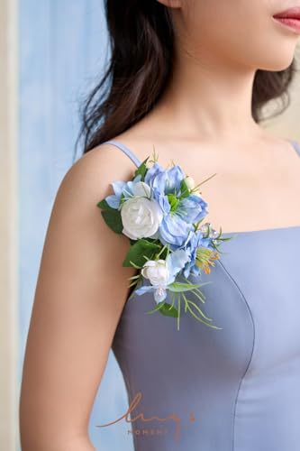 Ling's moment 2pcs Prom Wrist/Shoulder Corsage Artificial Flower, Girl/Mother Homecoming/Wedding Corsage Wristlet Décor, etc. Blue Berry - color: Blu-blue & Berry