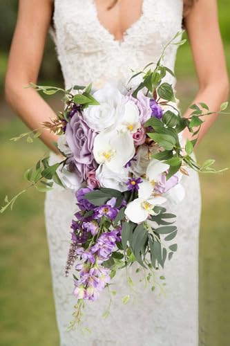 Purple Delphinium Artificial Flowers 29.5" with Clematis Greenery 8PCS Long Stem Flowers for Tall Vase Purple Silk Flowers for Faux Flowers Arrangement Home Party Wedding Decor - color: Purple