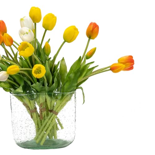 40pcs Artificial Tulips Flowers,Soft Touch Latex Bouquet, Fake Tulips Flowers,Spring Wedding Home Room Table Centerpiece Decor Orange Set - color: 40pcs Orange Set(no Vase)