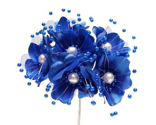 72PC Artificial Silk Pearl Spray Craft Flower for Home Craft Decor DIY Wedding Bridal Veil Headband Dress Cake Topper Embellishment Scrapbook Favor Corsage Floral Bouquet Arrangement (Royal Blue) - color: Royal Blue