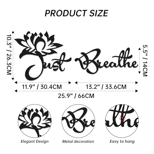 YATEASLU Two-Piece Lotus Zen Wall Art Set - Just Breathe Metal Wall Decor with Lotus Flower, Meditation & Yoga Decor for Home, Office, Yoga Studio