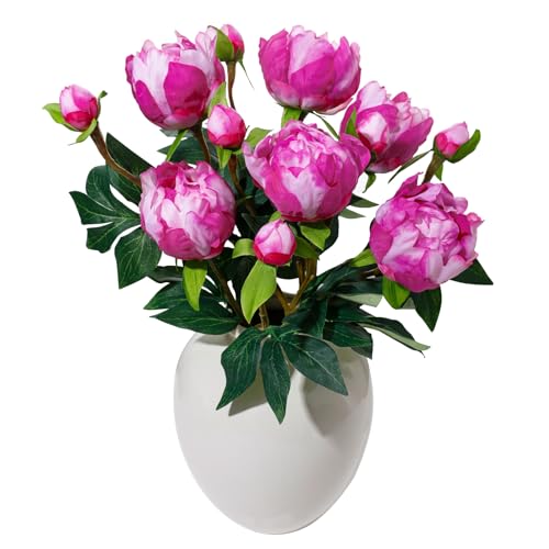 ucky 6PCS Fuchsi Peonies Artificial Flowers, Realistic 2 Heads Silk Peonies with Stems & Buds, 17.51" Faux Peony Bouquets for Wedding Centerpieces DIY Home Table Vase Decor - color: Fuchsi