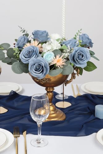 JUSMAI 50pcs Roses Artificial Flowers Dusty Blue Silk Roses with Long Stems Fake Flowers for Wedding Bouquet Centerpices Decorations Party Bridal Baby Shower Home Decor - color: Dusty Blue, size: 50PCS
