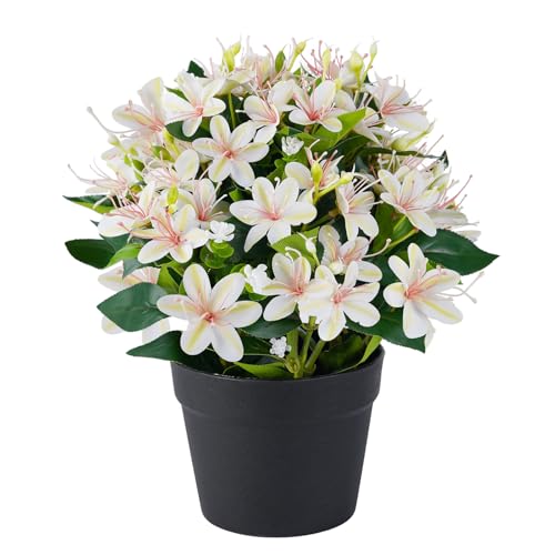 14'' Artificial Plants Fake Lily Flowers in Pot for Home Garden Indoor Outdoor Spring Summer Decorations (White) - color: White