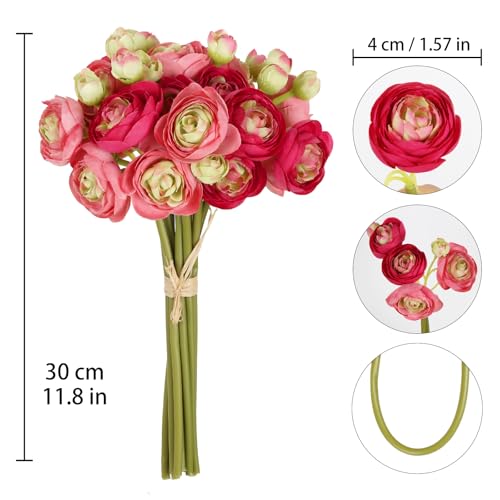 IPOPU Artificial Ranunculus Deep Pink Silk Flowers with Stems 12PCS Mini Fake Flowers for DIY Wedding Bouquet Bridal Shower Decorations Floral Filler Flowers Centerpieces (Shade of Hot Pink) - color: Shade of Hot Pink