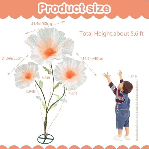 3pcs Giant Flowers for Decoration, Large Faux Silk Floral Wedding Giant Flower with Stand Base for Birthday Ceremony Party Event Mall Window Display Decoration (Champagne) - color: Champagne
