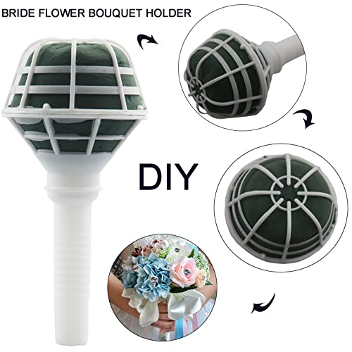 Arlai Box of 4 Bride Wedding Flower Bouquet Holder Foam Floral Handle Bouquet Holder Large for Bride Faux Flowers, Handheld Flowers Decoration with 100 Pieces Flower Bouquet Pins - color: 4 Pcs Bouquet Holder+100 Pcs Pins