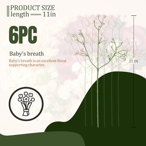 6 Pcs Babys Breath Artificial Flowers, Fake White Babys Breath Flowers for Wedding Floral Arrangement Party Decor - color: White