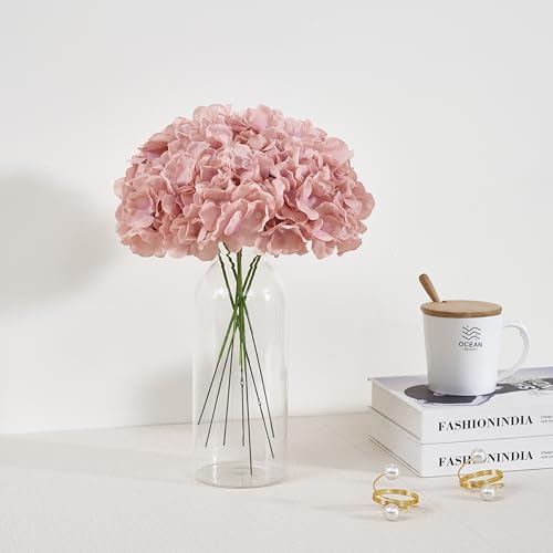 Dusty Rose Pink Artificial Hydrangea Flowers Heads 10 Fake Hydrangea Silk Flowers for Wedding Centerpieces Bouquets DIY Floral Decor Home Decoration with Stems(VASE NOT Included) - color: 10pcs Dusty Rose Pink, size: Large