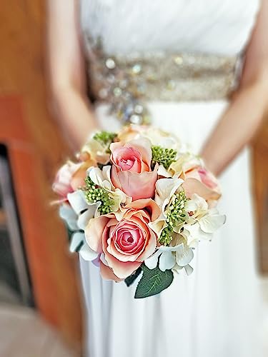 Admired By Nature Artificial Rose Hydrangea Flowers Bouquet, 9 Stems Faux Wedding Bouquet for Bride Bridesmaid, Centerpieces Floral Arrangement Home Decoration GPB8359-BLUSH-2, Blush 2 Pc Set - color: Blush-hydrangea, size: 1