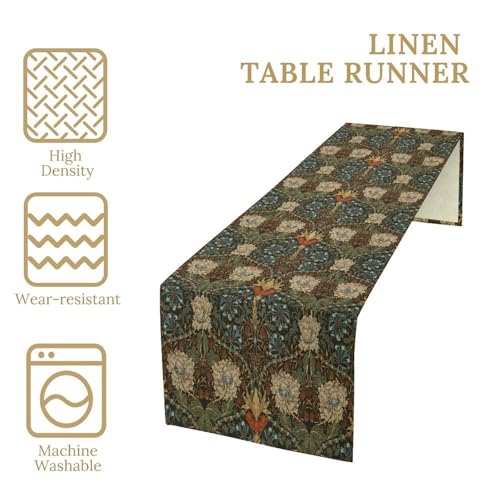 William Morris Style Plant Table Runner for Table Decor, Rustic Art Flower Vintage Floral Botanical Printed for Kitchen Dining Room Living Room Farmhouse Party Holiday Decorate 13" x 36" - color: William Morris_8, size: 13"W x 36"L (Pack of 1)