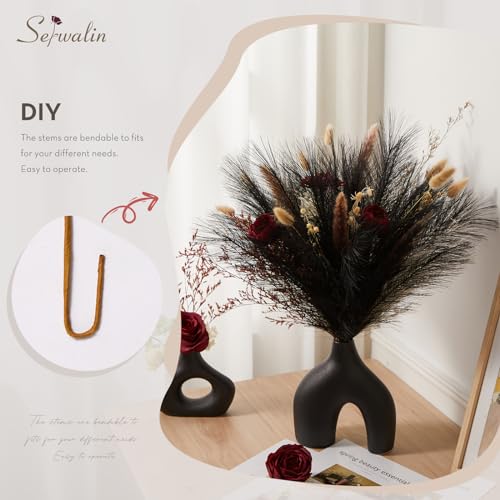 Serwalin 60Pcs Black Pampas Grass Decor, 17.7'' Faux Pampas Grass, Fluffy Short Artificial Pompous Grass for Gothic Room Decoration, Wedding, Party, Halloween and Home Decor - color: F Black