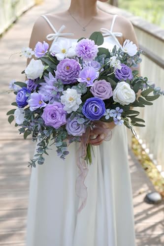 YYHUAWU Artificial Flowers Combo Set Purple Fake Flower Leaf Box with Stems for DIY Wedding Bouquets Centerpieces Flower Arrangements Decorations Baby Shower Party Home Decorations - color: Gradient Purple