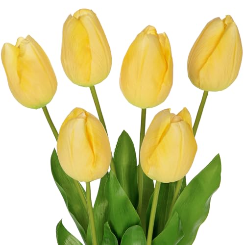 6PCS 23" Fake Tulip Flowers Artificial Yellow Tulips Long Stem Faux Flower, Silk Flower Décor for Floral Arrangement Home Farmhouse Wedding Decoration - color: Yellow