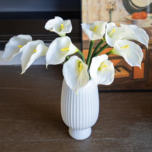 DUYONE Artificial Flowers Calla Lilly 25.6'' Large Fake Bouquet Long Stem Plants 5 Pcs for Home,Living Room,Bedroom,Dining Table,Office,Weddings Party Garden Décor(Creamy White) - color: (No Vase)5pcs Creamy White