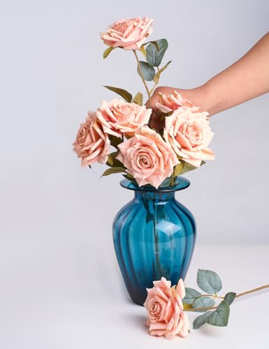 PONKING 3.1"(8cm) Manta Rose Artificial Flower 7pcs Realistic Faux Silk Roses Fake Flowers Bouquets Arrangements Decor for Wedding Spring Mother's Day, Home Table Decorations, Light Pink Flower - color: B 7pcs Light Pink Rose