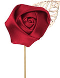 Flairs New York Gentleman's Essentials Premium Handmade Flower Lapel Pin Boutonniere - color: Crimson Red [Rose Gold Leaf]
