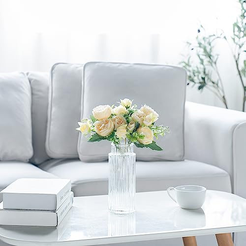 Mkono Peonies Artificial Flowers, Small Silk Flowers for Home Decor Indoor Fake Bouquet Faux Floral Arrangements Dining Table Centerpieces for Kitchen Party Decor Champagne - color: Champagne