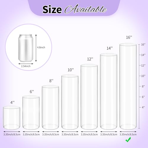 12Pack Glass Cylinder Vases for Centerpieces - 16 Inch Tall Flower Vase for Wedding Decorations, Floating Candle Holder Vase Bulk,Glass Hurricane Candle Holders for Table Shelf, Party, Home Decor - size: 3.35×16inch