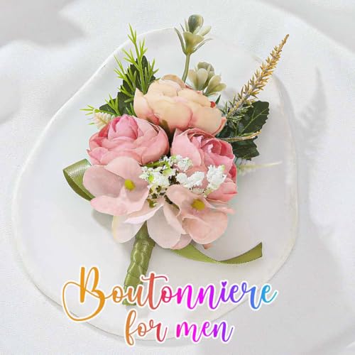 Bride Wedding Rose Boutonniere Men's Flower Buttonholes Groomsmans Prom Suit Decoration for Men (Pink) - color: Pink