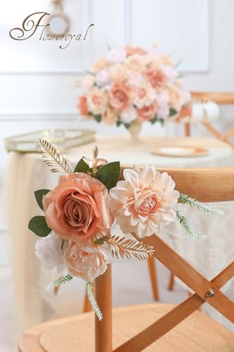 Floweroyal Artificial Flowers Fake Rose Flowers Dahlia with Stems for DIY Wedding Bridal Bouquets, Baby Shower, Floral Arrangement, Table Centerpieces, Home Decorations (Nude Color) - color: Nude Color