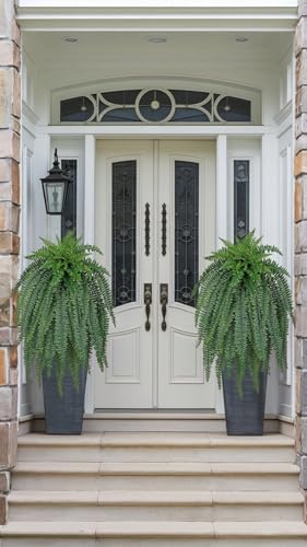 GnFlus Artificial Boston Fern 47 Inch Faux Fern with 52 Fronds, Realistic Ferns Artificial Plants Large Silk Fern Bush for Outdoor Indoor Hanging Planter, Porch Patio Home Farmhouse Garden Decor - size: 52 fronds