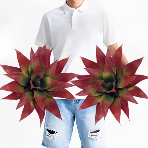 Artificial Agave Plants, Realistic UV Resistant Fake Aesthetic Plants for Outdoor Indoor, Home Decor for Garden, Porch, Doorway, Patio (2PCS, Red, Medium) - color: Red, size: Medium
