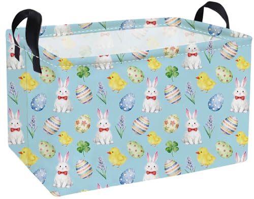 Essme Rectangular Easter Basket, Kids Storage bin Organizer with Handles for Easter Decor,Shelf Basket,Toy Organizer,Easter Baskets.(Blue Easter) - color: Blue cute Easter