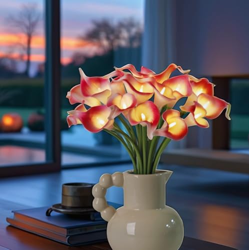 20pcs Lighted Artificial Calla Lily Bouquet Lamp Faux Floarl Night Light Real Touch Flower Night Lamp LED Calla Lily lighted Artificial Flower for Holiday Gifts Home Kitchen Decor(Pink, No Vase) - color: Pink