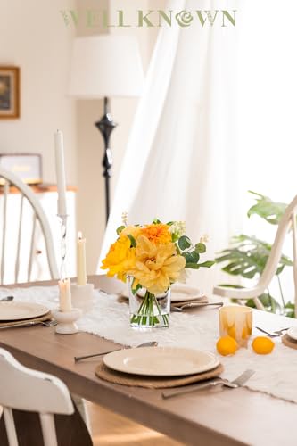 WELL KNOWN Artificial Flowers in Glass Vase with Fake Water, Silk Peony Rose Flower Bouquet for Home Dining Table, Office, Hotel, Wedding, Birthday Party, Lavatory Decor & Mom's Gift (Yellow & Orange) - color: Yellow & Orange