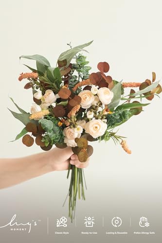 Ling's moment Artificial Greenery Stems Box Set, 33pcs with 7 Kinds of Faux Greenery Picks for DIY Bridal Bouquets Wedding Floral Arrangement Table Centerpieces, Amber & Green - color: Or-amber & Green