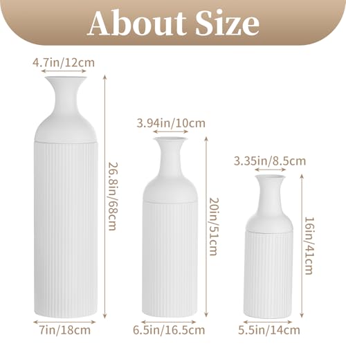 Sziqiqi White Tall Floor Vase: Large Ribbed Metal Vases 27/20/16in for Living Room, Modern for Pampas Grass, Oversized Standing Vase for Fireplace, Home Corner, Hallway, Office - color: White