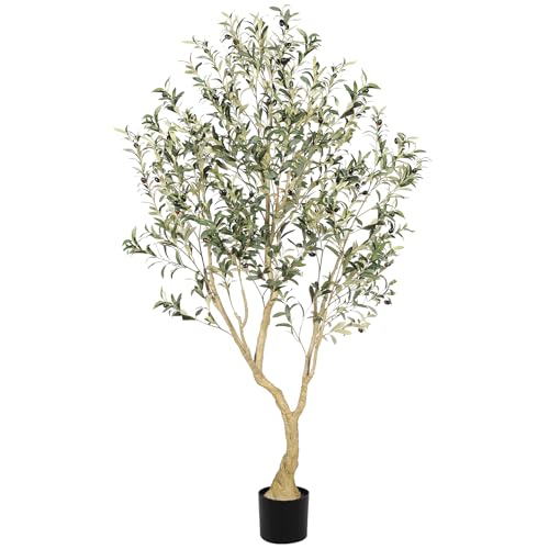 LYERSE Olive Tree 6ft - Olive Trees Artificial Indoor with Large Olive Branches and Lifelike Fruits - Faux Olive Tree for Modern Home Office House Living Room Decor - size: 6ft