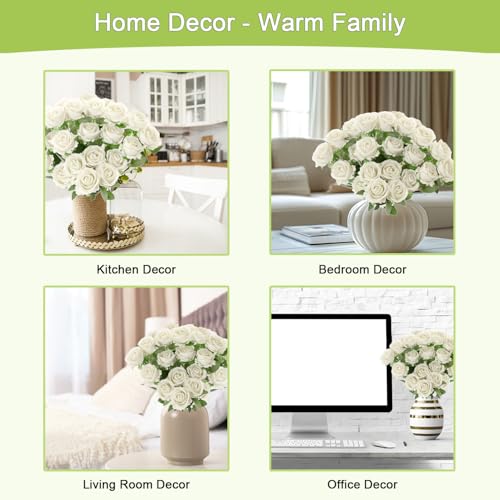 12Pcs White Roses Artificial Flowers Fake Roses Faux Velvet Silk Flower for Home Wedding Decoration (Pearl Rose, White) - color: Pearl Roses - White 12p