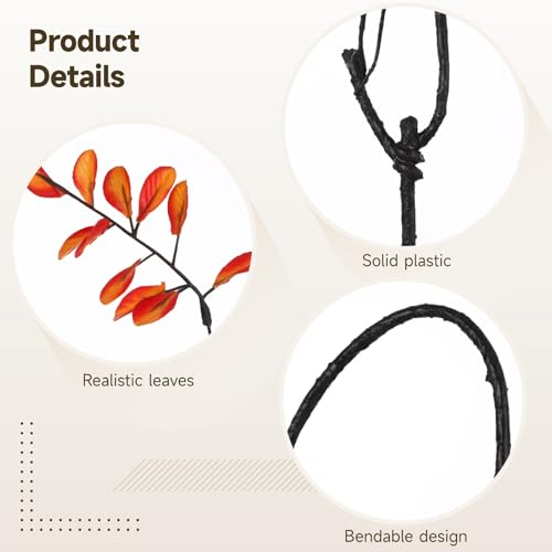 Homaisson 8 PCS Artificial Fall Branches, 38in Faux Red Leaf Stems | 38in bendable red leaf stems for tall vase filler, Thanksgiving table, mantel, fireplace, centerpiece and home decor - color: Red