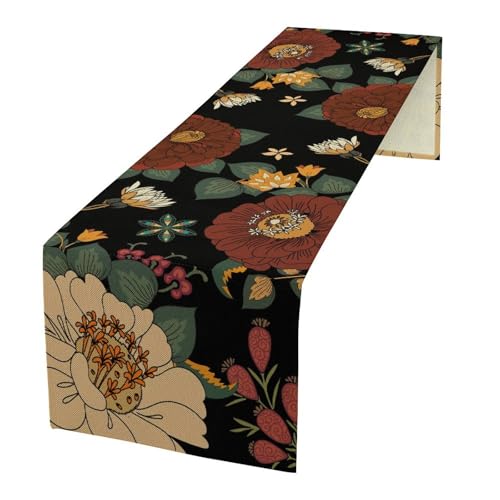 Floral Botanical Table Runner Abstract Mid Century Morden Boho Bohemian Flowers Tropical Leaves Table Runner Vintage Colorful Floral Dinner Runner for Farmhouse Kitchen Party Holiday 36X13inch - color: Bohoflower-4, size: L36"x W13"