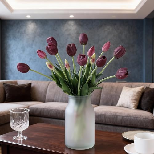 15 Pcs Purple Tulips Artificial Flowers Faux Tulips Real Touch Latex Fake Flower Bouquet for Spring Wedding Home Décor Centerpiece Arrangements - color: Purple