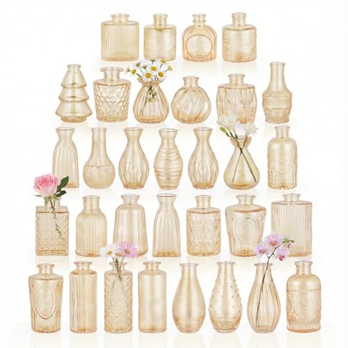 BEAHOT Bud Vase in Bulk - Flower Vases for Wedding Decorations, Glass Vase for Table Decorations, Small Vase for Home, Mother's Day, Centerpieces, Party, Office (32pack,Gpld) - color: Gold