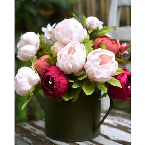 FiveSeasonStuff Burnt Pink and Dusty Pink Vintage Artificial Peonies Silk Flowers and Hydrangeas for Wedding Bridal Home Decor – Beautiful Floral Centerpiece Bouquet (Fireside Romance) - color: Fireside Romance (Burnt Pink and Dusty Pink)